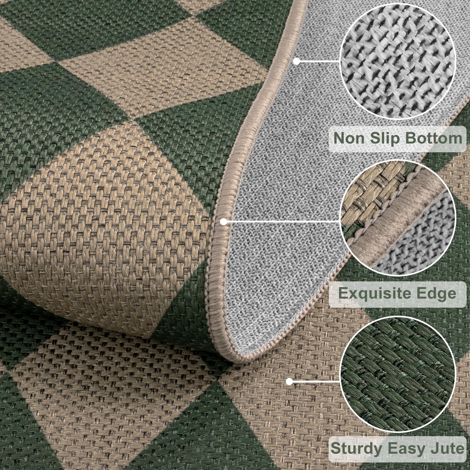Rugalia Easy Jute Checkered Entryway Rug, 2x3 Black Modern Indoor Outdoor Doormat, Washable Non-Slip Neutral Small Kitchen Rug Farmhouse Diamond Throw Rugs for Entrance Bedroom Bathroom