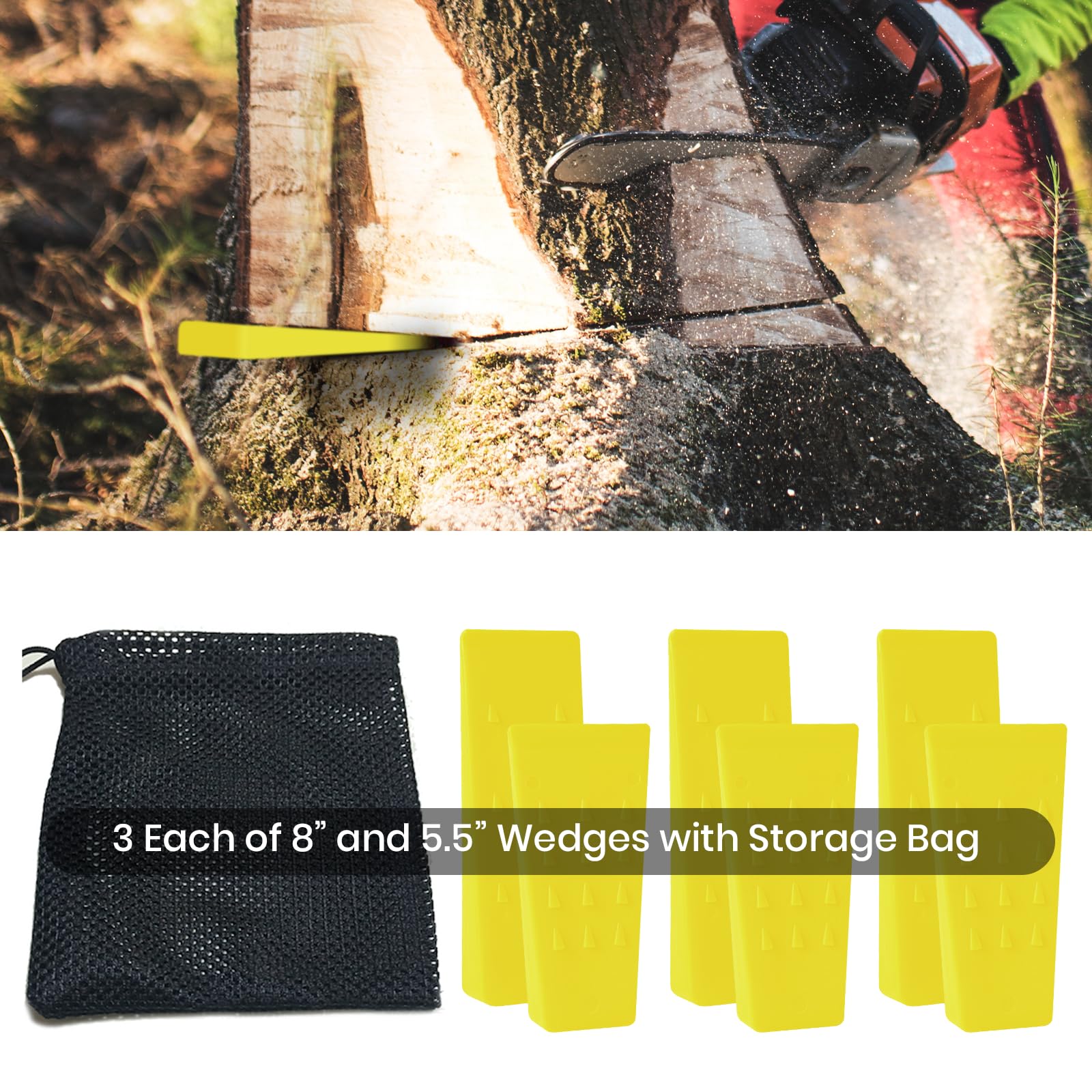 AR-PRO 6 Pack Tree Felling Wedges with Spikes for Safe Tree Cutting – 5.5” Wedges with Storage Bag; 6 Felling Dogs to Guide Trees Stabilize and Safely to Ground for Loggers and Fallers