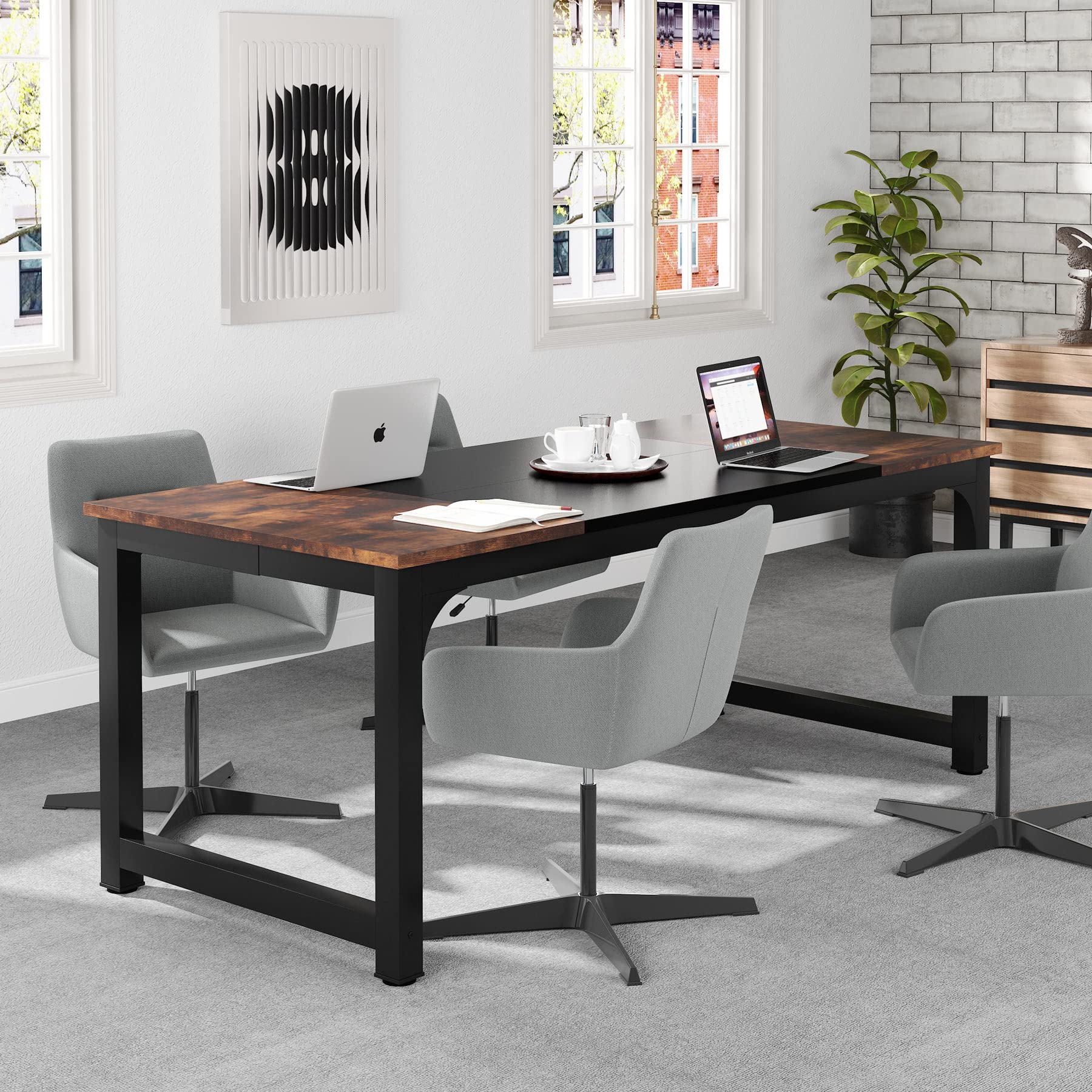 Tribesigns 63” Executive Desk, Large Office Computer Desk with Thicken Frame, Modern Simple Workstation Business Furniture for Home Office, Rustic Brown/Black