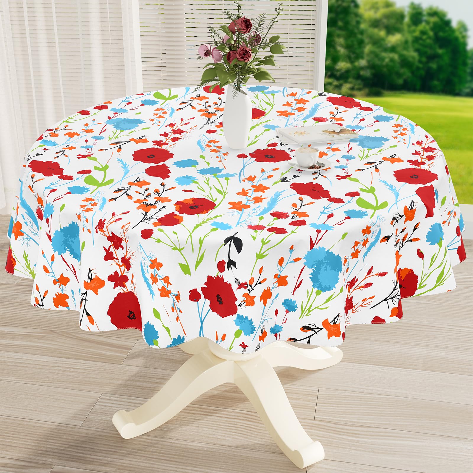 misaya Square Waterproof Vinyl Table Cloth, Wipeable Tablecloth with Flannel Backing, Plastic Table Cover for Dinner, Picnic, Indoor and Outdoor (Blue Leaves, 54" x 54")