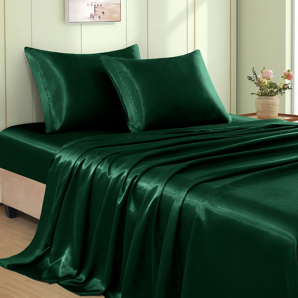 VACVELT 3pcs Beige Satin Sheets Twin Size Bed Set, 15 Inch Deep Pocket Silky Satin Sheet Set, Soft Satin Bedding Set Cooling & Luxury Bed Sheets, 1 Fitted Sheet + 1 Flat Sheet + 1 Pillowcase