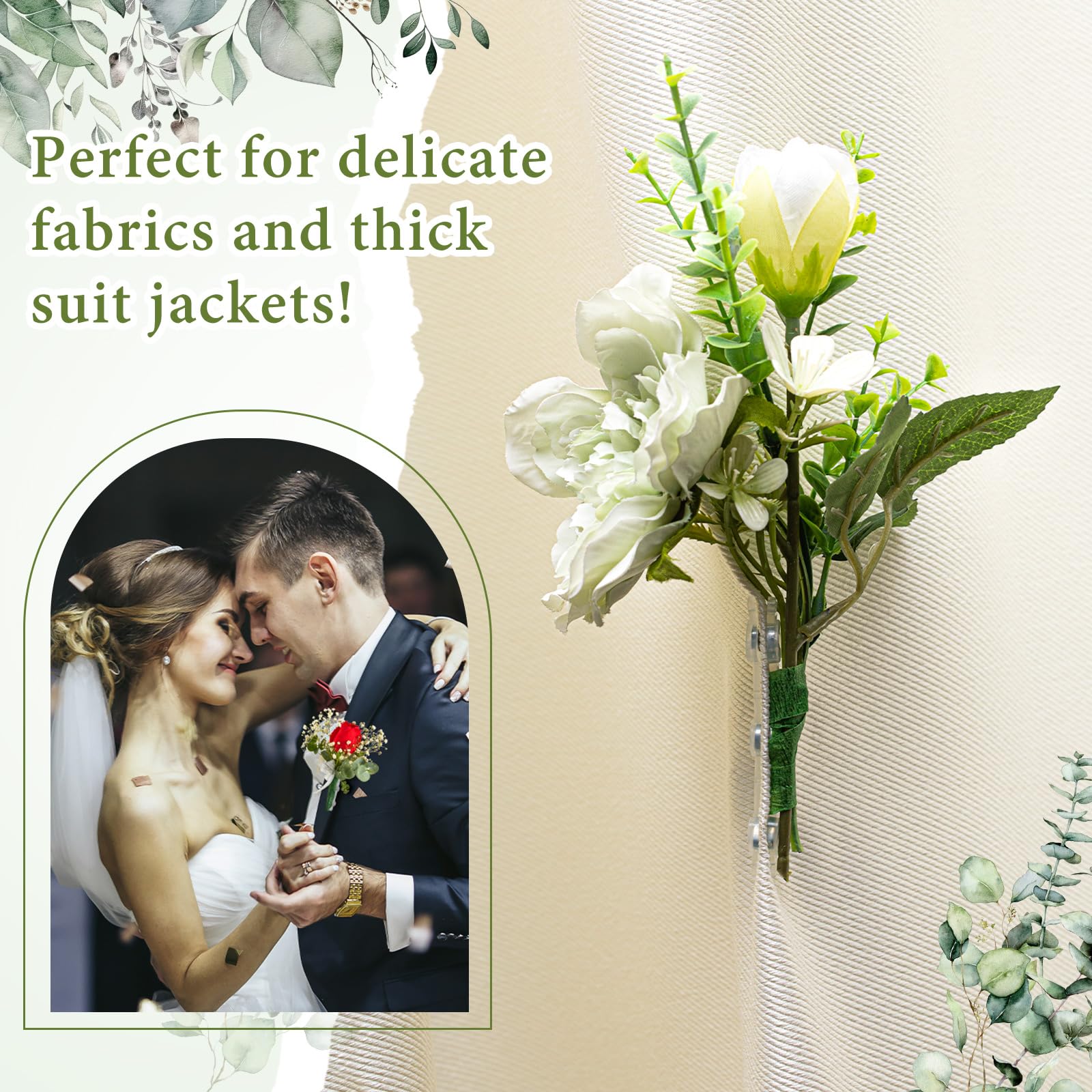 Waydress 10 Pairs Floral Boutonniere Magnets Small Corsage Fix Boutonniere Magnets Corsage Pins Brooches Flower Stick for Handmade Wedding Bride Groom Flower (Clear)