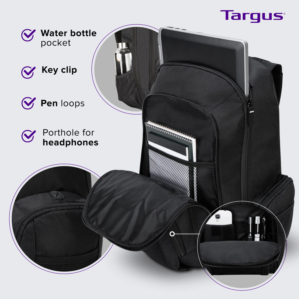 Targus 16 Inch Groove Laptop Backpack, Black - Fits Most Laptops up to 16", Water Resistant Travel Backpack for Business Commuters and Travel (CVR600)