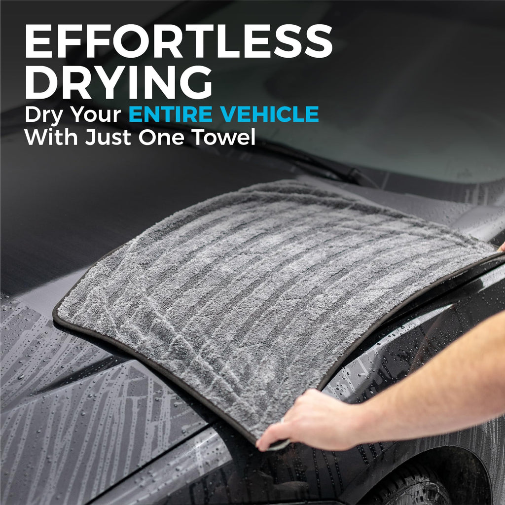 The Rag Company Gauntlet Car Drying Towel, Ultra-Absorbent 70/30 Blend Korean Microfiber, Dries Vehicles Faster Without Scratching, 900 GSM, 12x12 Inches, Ice Grey/Grey, 3-Pack