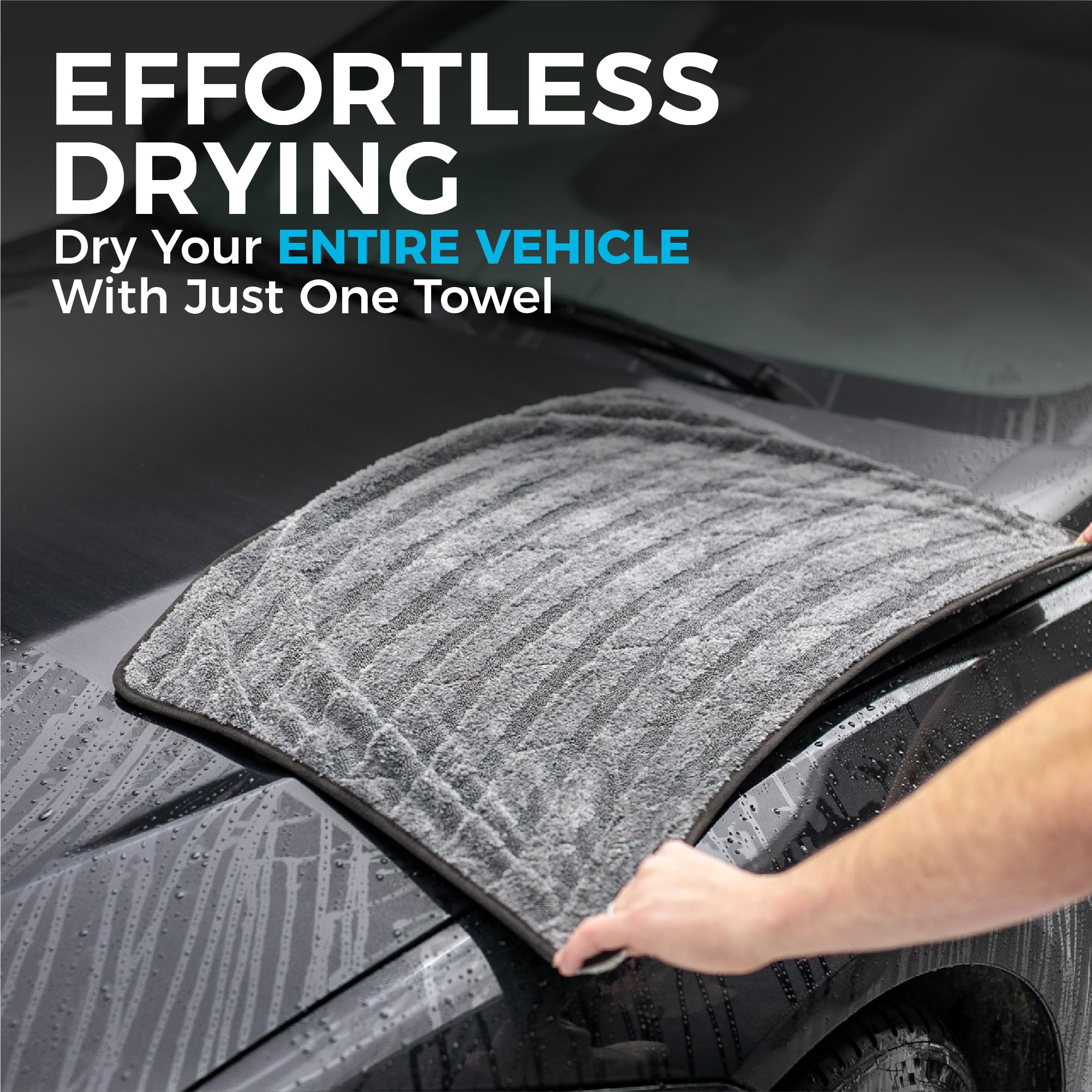 The Rag Company Gauntlet Car Drying Towel, Ultra-Absorbent 70/30 Blend Korean Microfiber, Dries Vehicles Faster Without Scratching, 900 GSM, 12x12 Inches, Ice Grey/Grey, 3-Pack