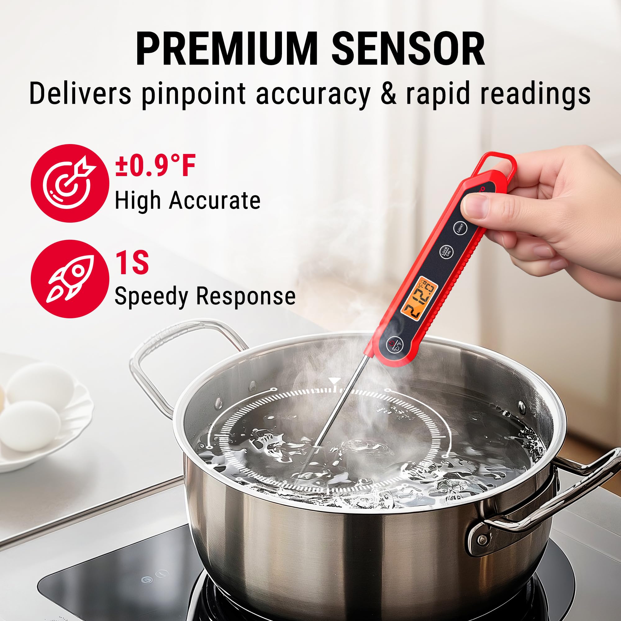 TempPro Digital Instant Read Meat Thermometer for Grilling, Waterproof Food Thermometer with Calibration Backlight Baking Bread Candy Thermometer Cooking Gift for Dad Husband (Previously ThermoPro)
