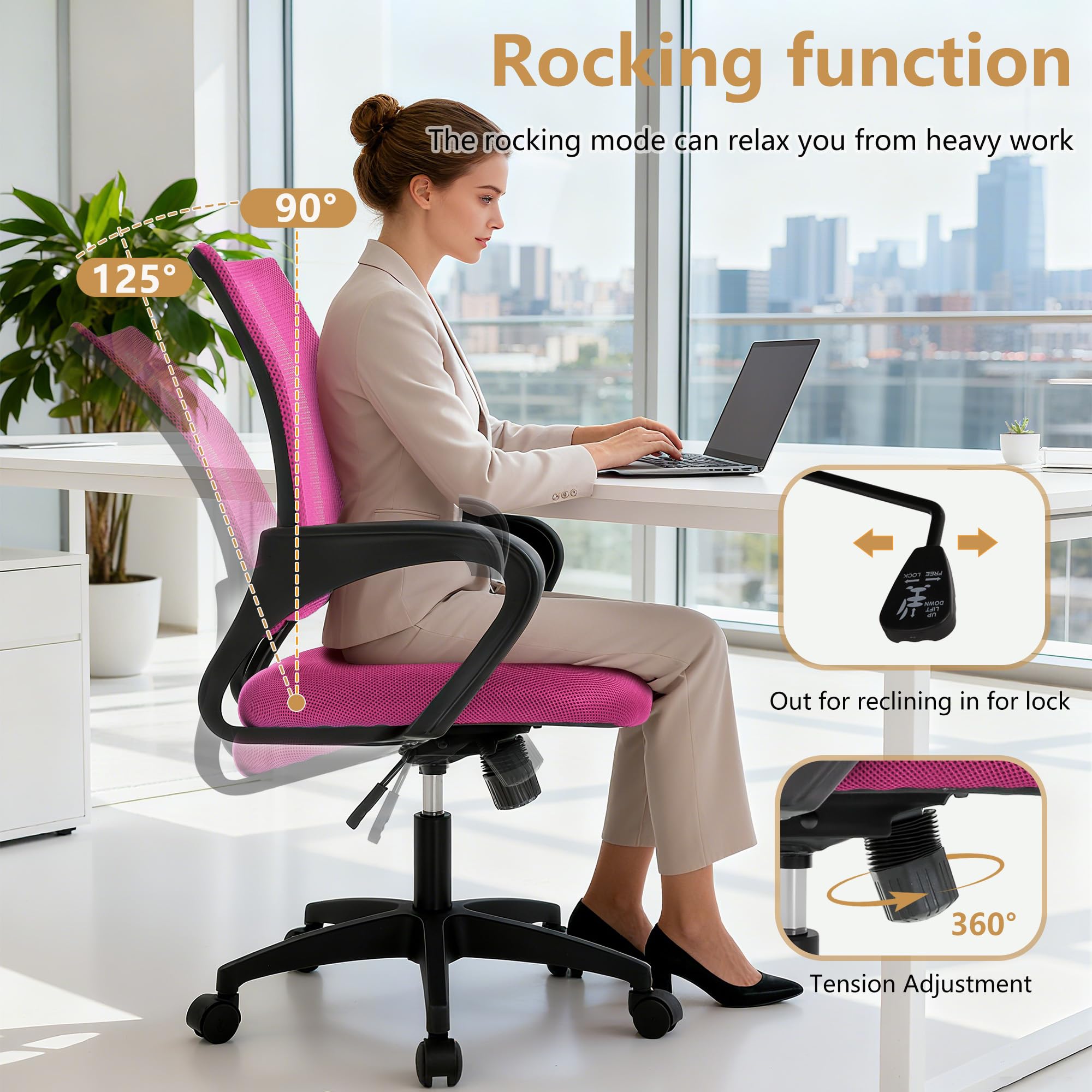 BestOffice Home Office Chair Ergonomic Desk Chair Mesh Computer Chair with Lumbar Support Armrest Executive Rolling Swivel Adjustable Mid Back Task Chair for Women Adults, Black (Black)