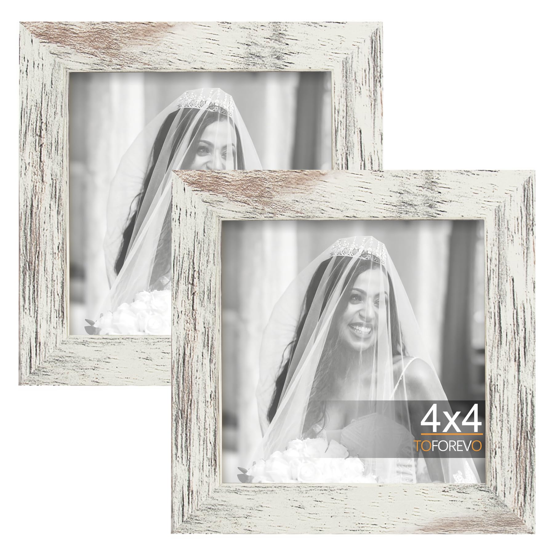 TOFOREVO Picture Frames 4x4 Set of 2 Black Wood Grain Photo Frame for Gallery Wall Mounting or Tabletop Display