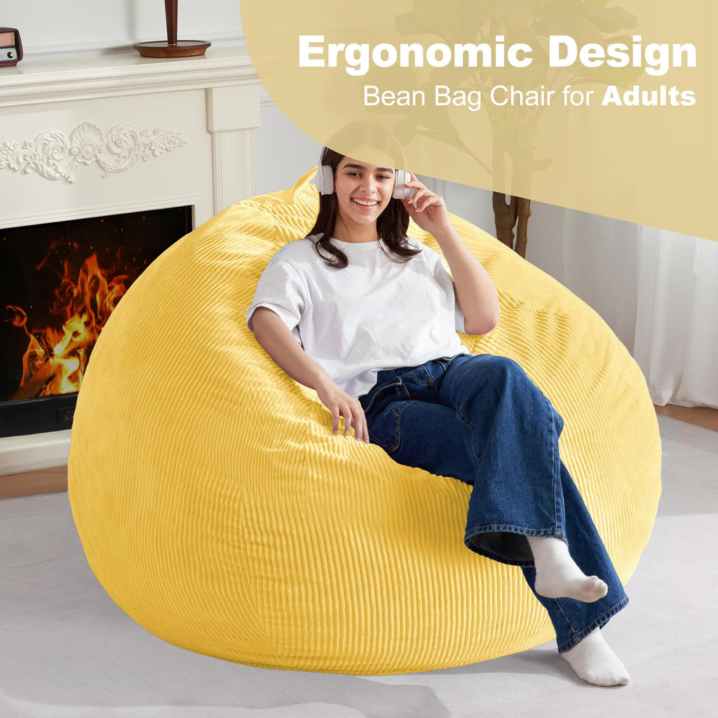 Homguava Bean Bag Chair,Teardrop Bean Bags Small Beanbag Chair with Memory Foam Filled and Ultra Soft Corduroy Cover for Living Room, Bedroom (Black 2FT)
