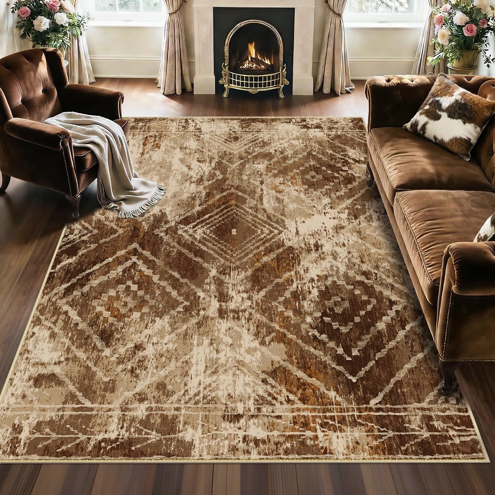 BESTSWEETIE Area Rug 2x3 Rug Machine Washable Non-Slip Low Pile Print Pattern Western Rug for Living Room Bedroom Entryway Tribal Series-Abstract/Cowhide