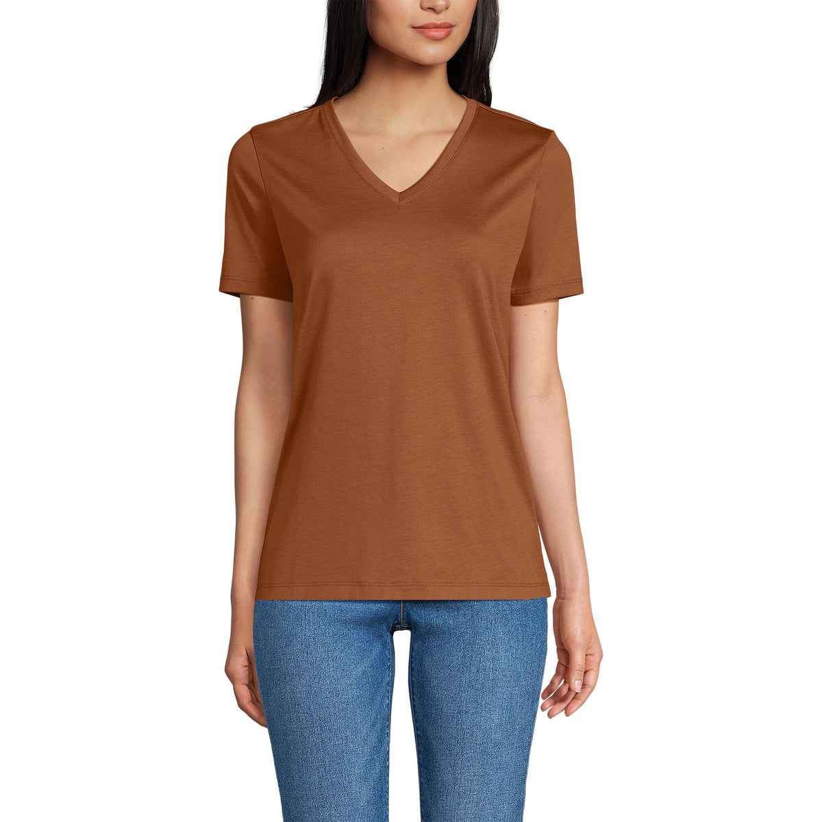 Lands' End Women's Relaxed American-Grown Supima Cotton V-Neck T-Shirt