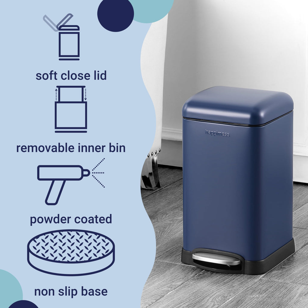 happimess HPM1012B Betty Retro Mini 3.2-Gallon Step-Open Trash Can with Soft-Close Lid, Modern, Minimalistic, Fingerprint Proof for Home, Kitchen, Laundry Room, Office, Bedroom, Bathroom, Black