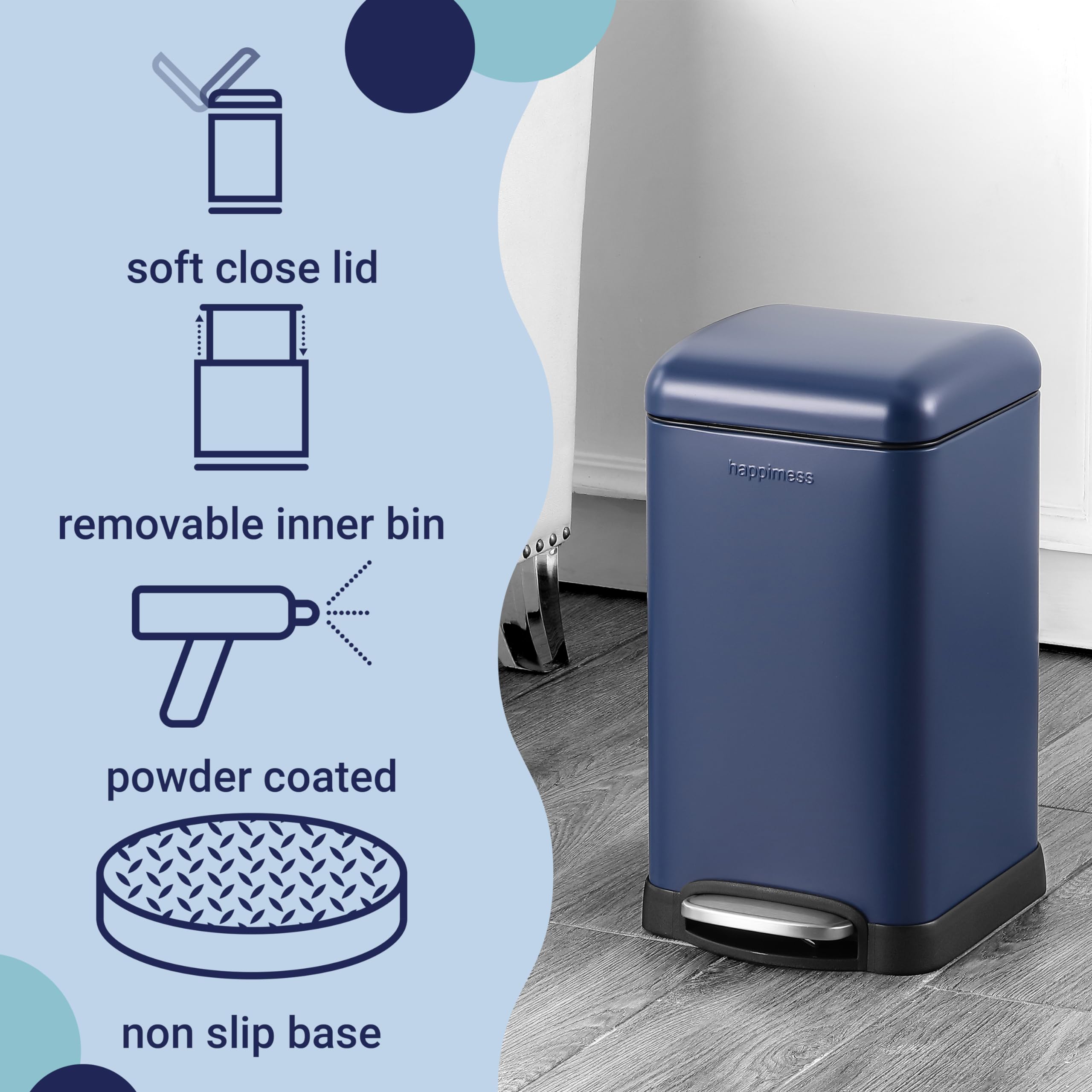 happimess HPM1012B Betty Retro Mini 3.2-Gallon Step-Open Trash Can with Soft-Close Lid, Modern, Minimalistic, Fingerprint Proof for Home, Kitchen, Laundry Room, Office, Bedroom, Bathroom, Black