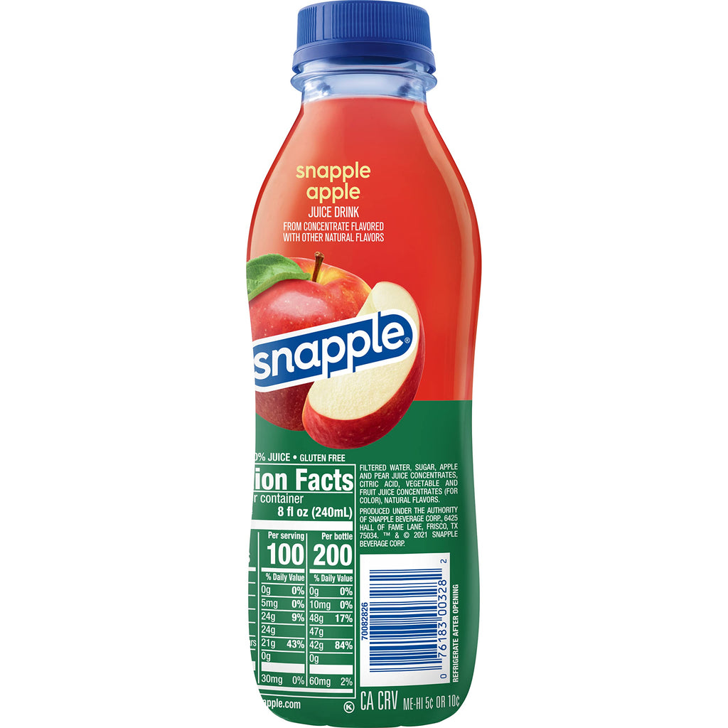 Snapple Apple Juice Drink, 16 fl oz recycled plastic bottle, 6 pack