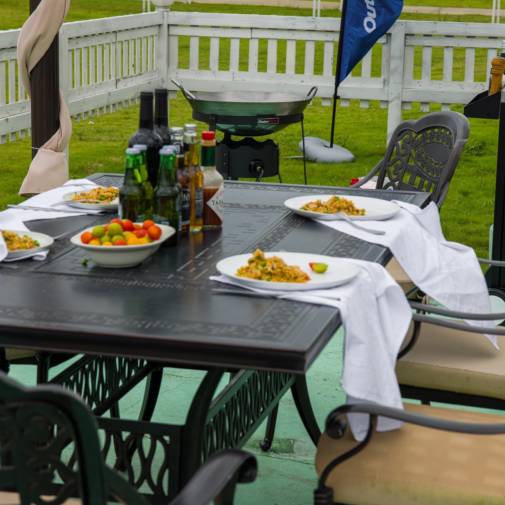 OuterMust Outdoor Cooker Wok Station with Cover, Iron Wok, Electronic Ignition and Burner 54000 BTU for BBQ, Backyard