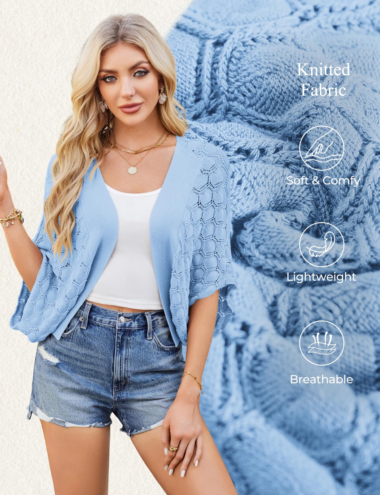 GRACE KARIN Summer Cropped Cardigan for Women 2026 Batwing Sleeve Crochet Bolero Shrug Sweaters Lightweight Beach Boho Kimono
