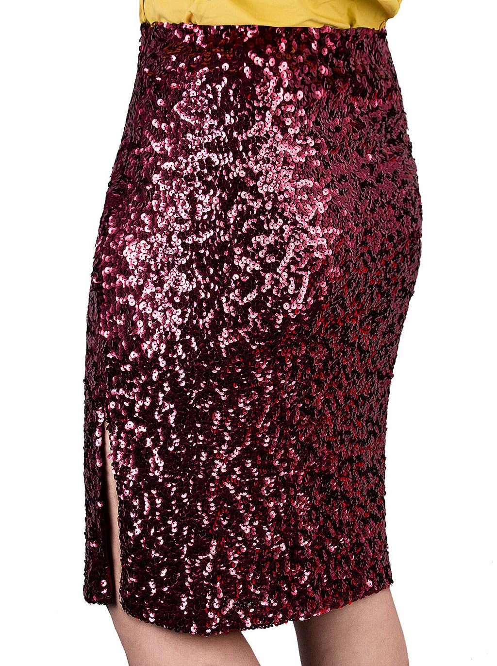 Vijiv Women's Sequin Skirt Midi High Waist Elegant Stretchy Sparkle Side Slit Pencil Skirt Party Cocktail