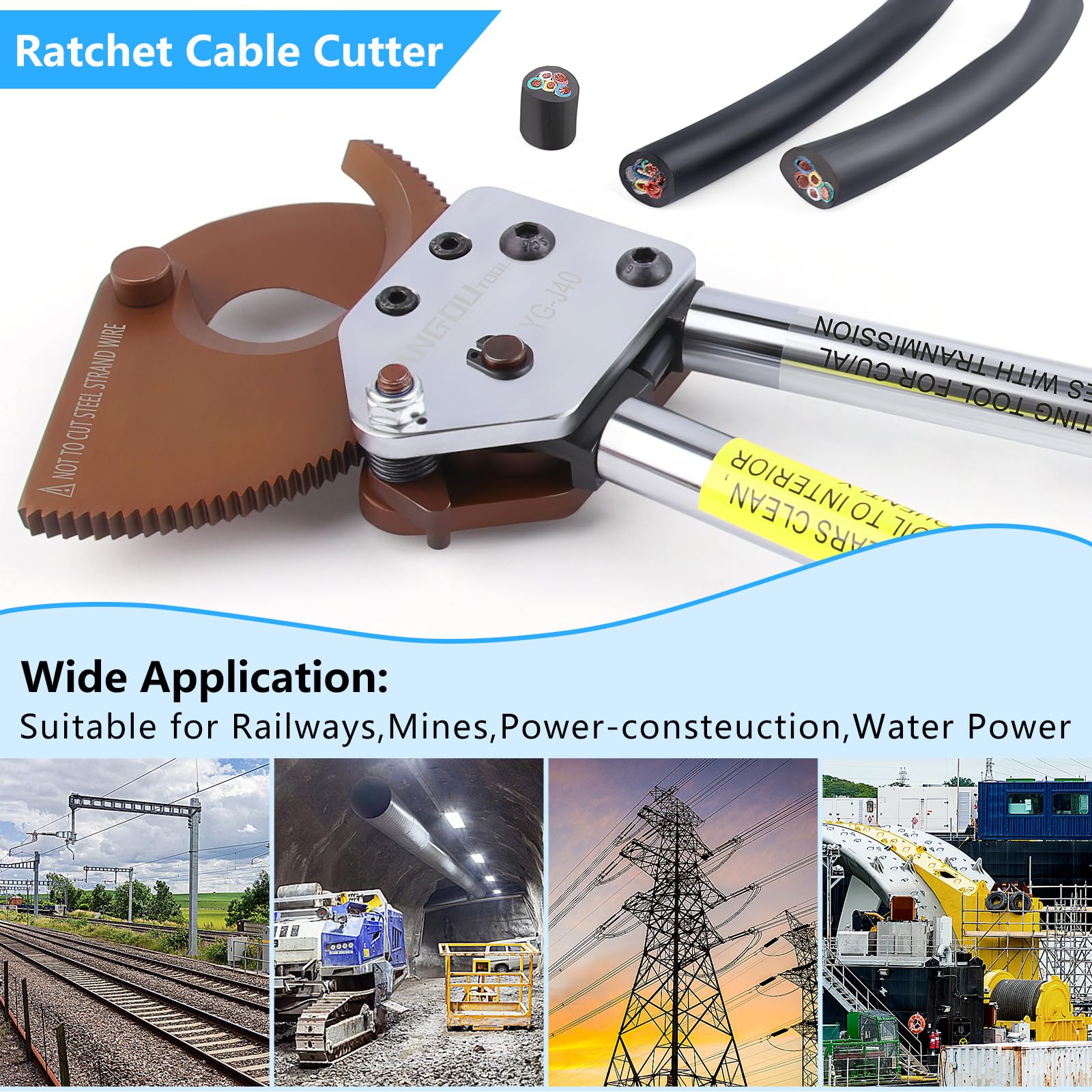 Yangoutool Heavy-Duty Ratcheting Cable Cutters for Large Copper, Aluminum, and Armored Cables - J40 Wire Cutter up to 300 mm², Electrical Wire Cutting Tool