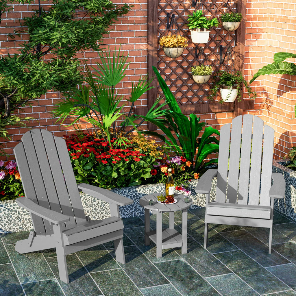 MXIMU Round Outdoor Side Table Adirondack Tables 18 Inch Chairside End Tables with Storage Shelf, 2-Tier Plastic Patio Side Table for Balcony Backyard Lawn (Black, 1 Pack)