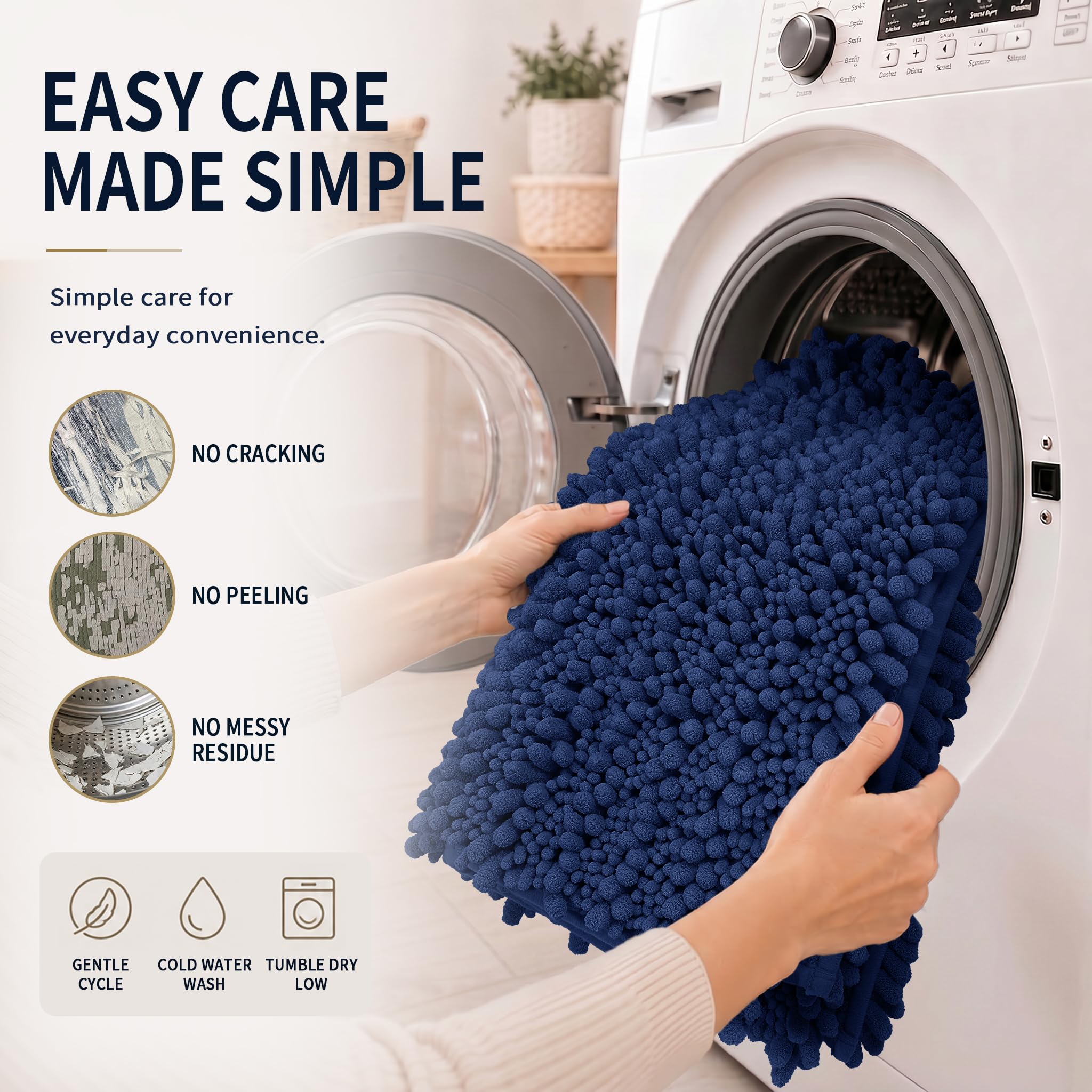Yimobra Black Bathroom Rug Set 3 Piece - Super Absorbent Quick Dry Chenille Bath Mats & Toilet Rug, Non Slip Machine Washable, Extra Thick Shaggy Floor Mat for Shower Tub Sink