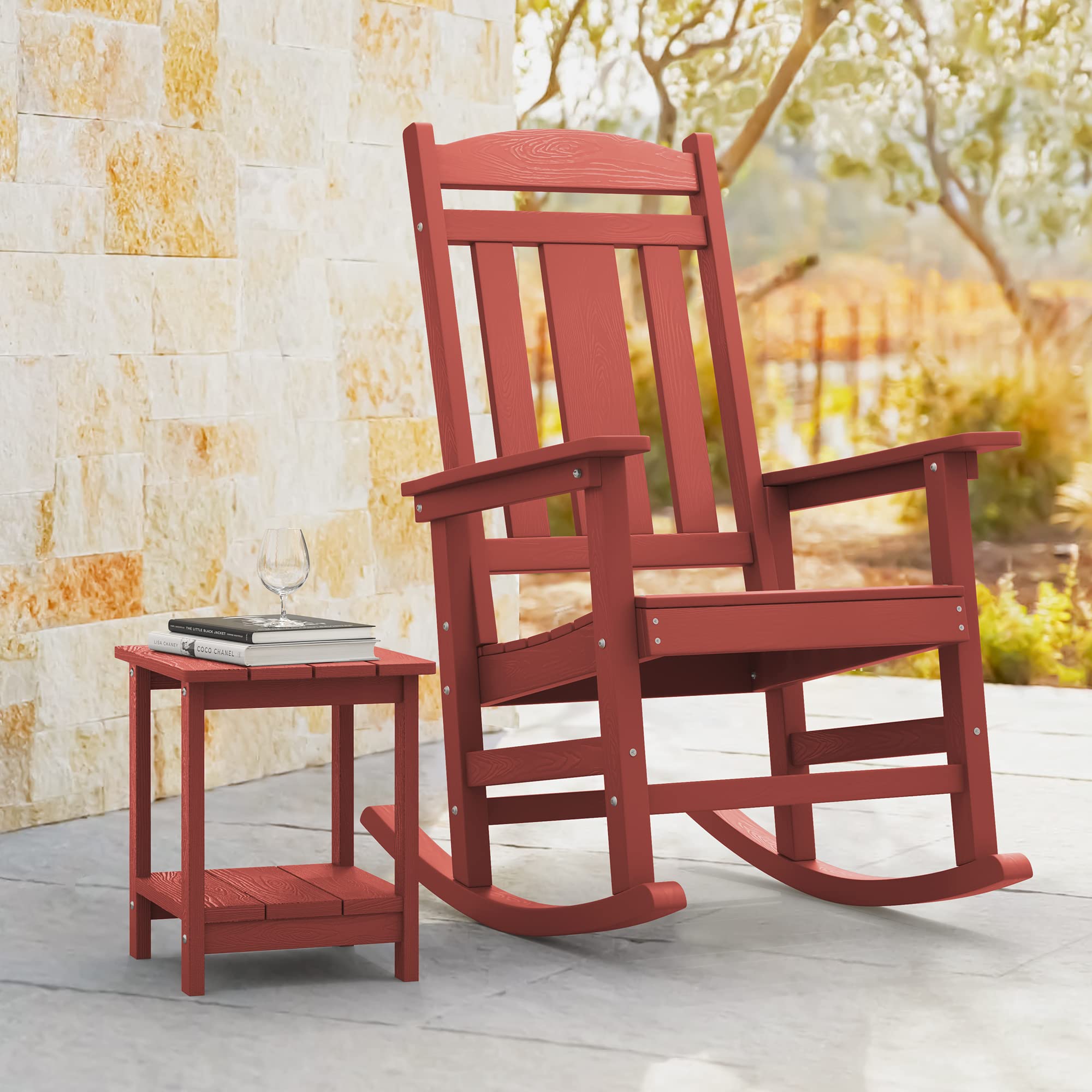 LUE BONA Rocking Chair Outdoor, Weather Resistant HDPS Plastic Rocker Chairs, 350lb Heavy Duty, Oversized Porch Rocker for Adult, High Back Smooth Rocking Chairs for Outdoor & Indoor, Aruba Blue