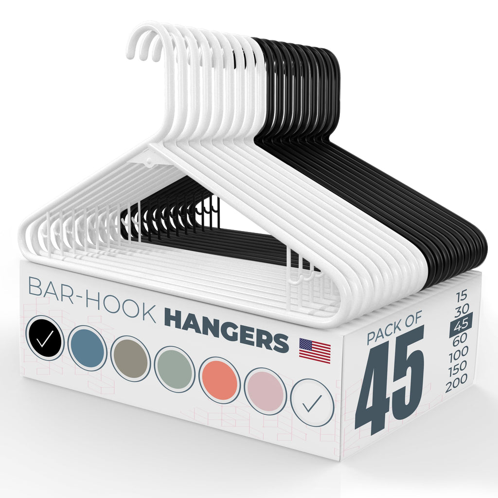 Plastic Hangers 15 Pack – Made in The USA – 6lb Capacity Standard Clothes Hangers with Strap Hooks for Dresses, Lingerie, Shirts, Pants, and Jackets – Black