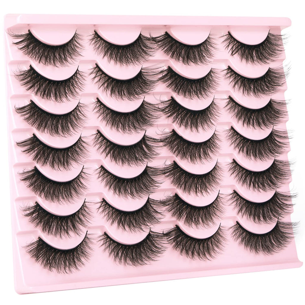 False Lashes Natural Look Wispy Eyelashes Manga Korean Spiky 16mm Short Faux Mink Eyelashes Cat Eye Natural Fake Eyelashes Strip Lashes Pack 14 Pairs