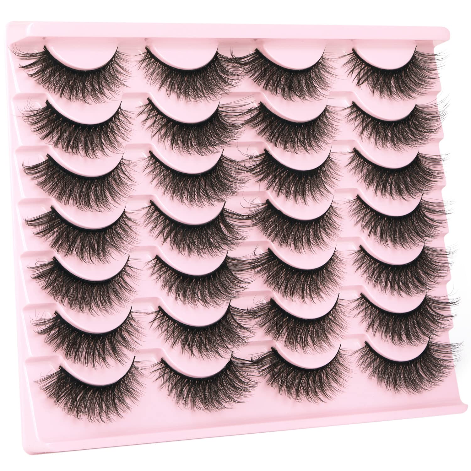 False Lashes Natural Look Wispy Eyelashes Manga Korean Spiky 16mm Short Faux Mink Eyelashes Cat Eye Natural Fake Eyelashes Strip Lashes Pack 14 Pairs
