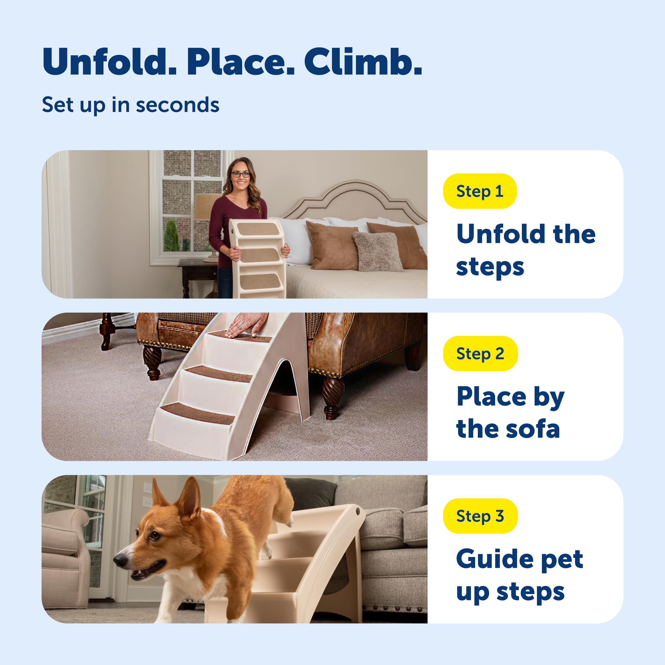 PetSafe CozyUp Folding Dog Stairs, Portable Indoor/Outdoor Pet Steps for Bed, Couch & Car, Grey, 20 Inch
