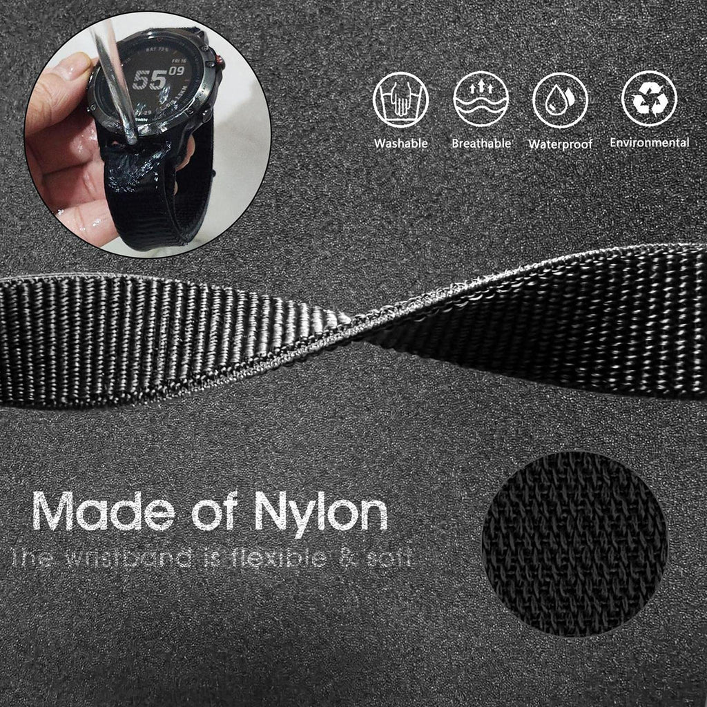 Abanen Hook and Loop Quick Dry Watch Band for Fenix 8 47mm/ epix Pro 47mm / Fenix 7/6/5, 22mm Woven Nylon Ultralight Sport Wristband Strap for Garmin Instinct 2, Instinct 3 45mm