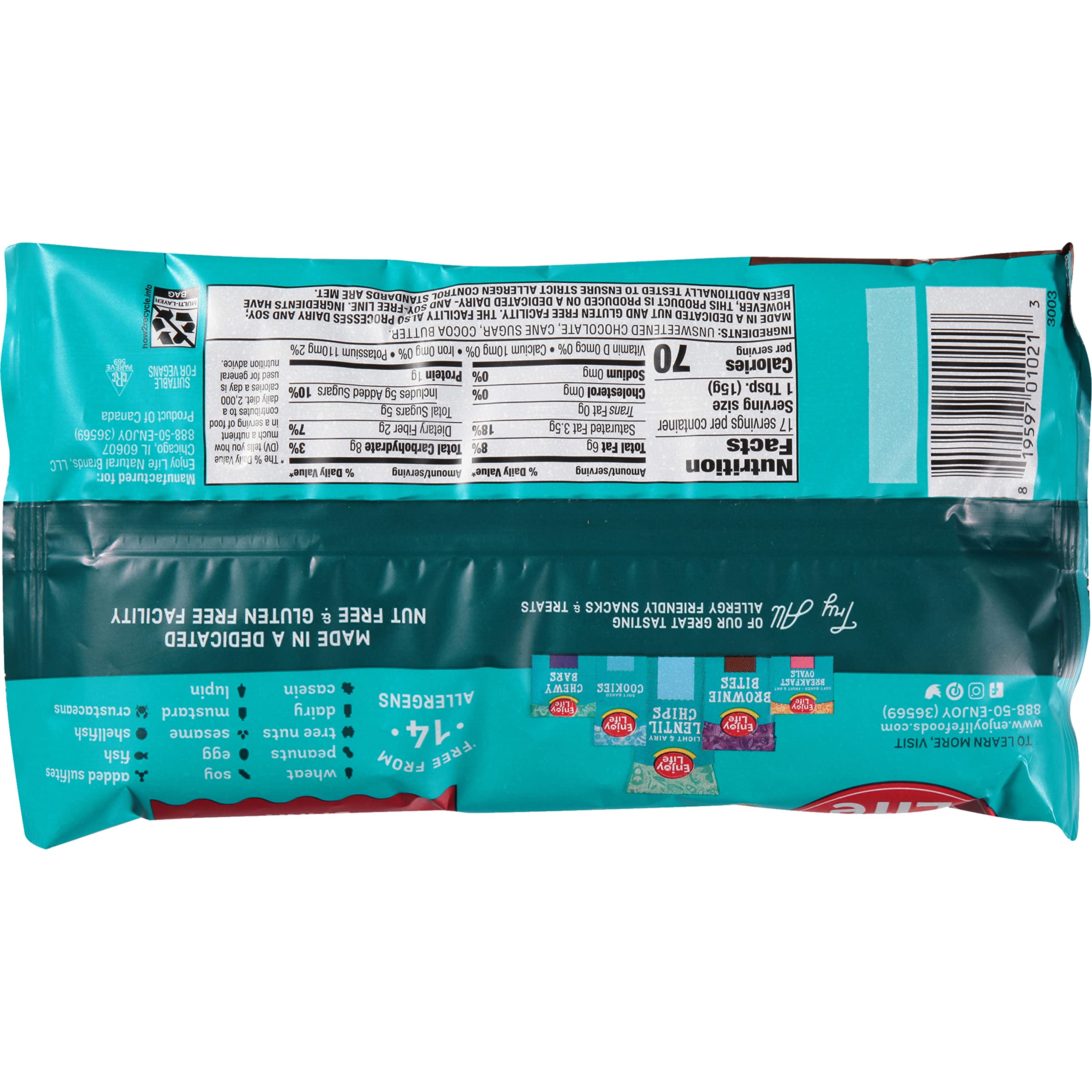 Enjoy Life Baking Dark Chocolate Morsels, Dairy Free , Soy Free, Nut Free, Non GMO, Gluten Free, Vegan Chocolate Chips, 9 oz bag