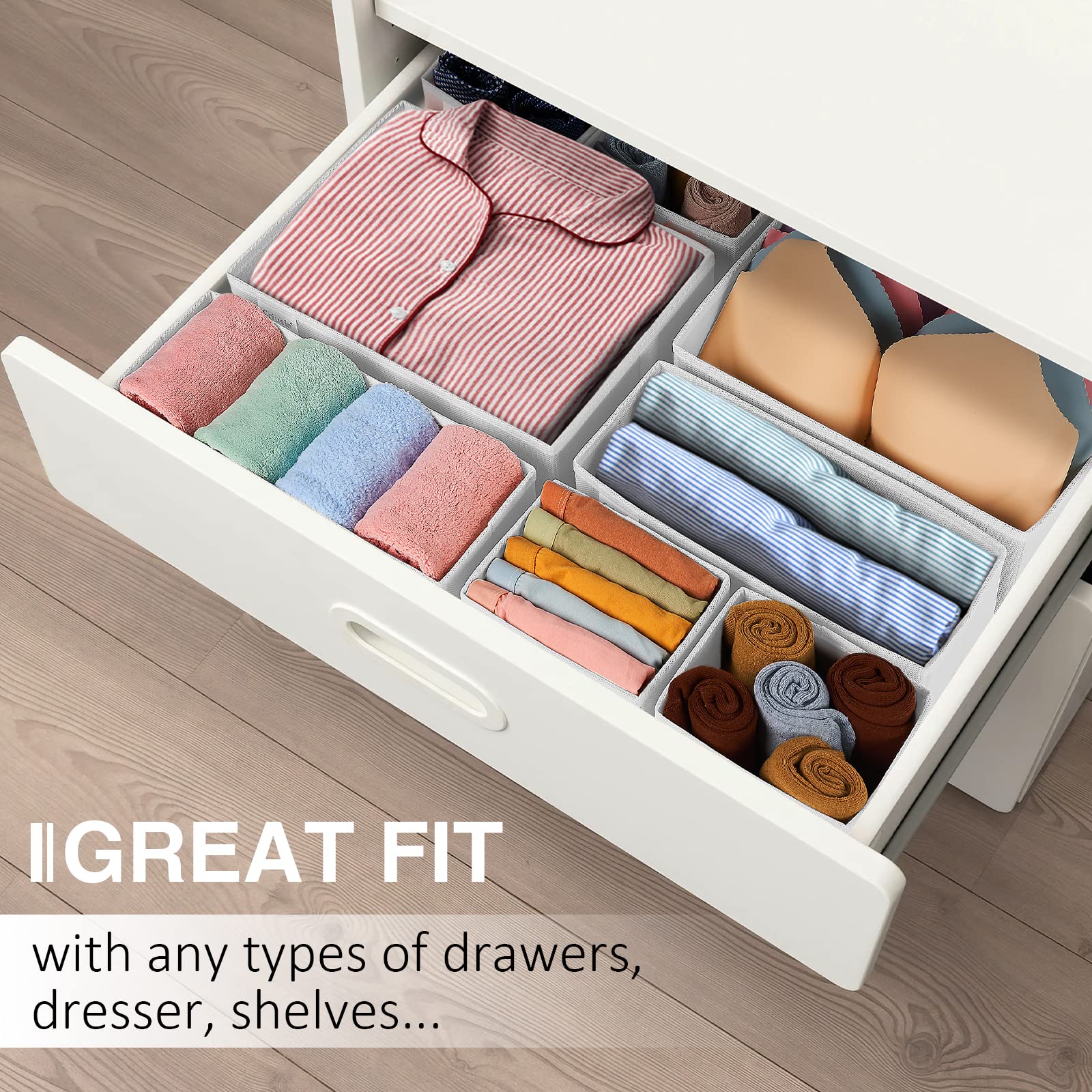 Criusia Drawer Organizer Clothes, 8 Pack Underwear Drawer Organizer, Foldable Cloth Storage Box Closet Organizers and Storage for Clothes, Socks, Scarves, Ties (Beige)
