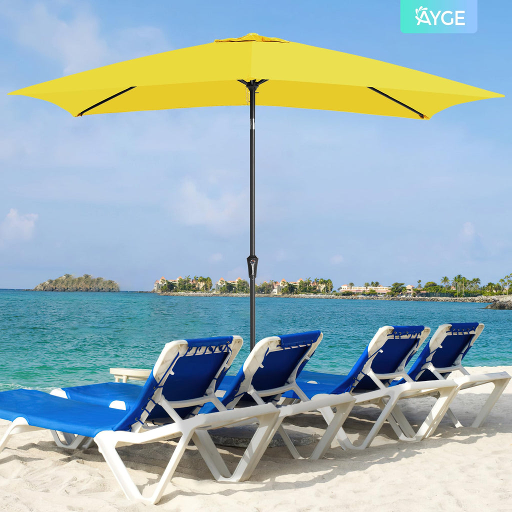 Ayge 6.5x10FT Rectangular Patio Umbrella Outdoor Table Umbrella w/Push Button Tilt & Crank Rectangle Market Umbrella UV Protection for Garden,Deck,Lawn,Yard & Pool,Beige