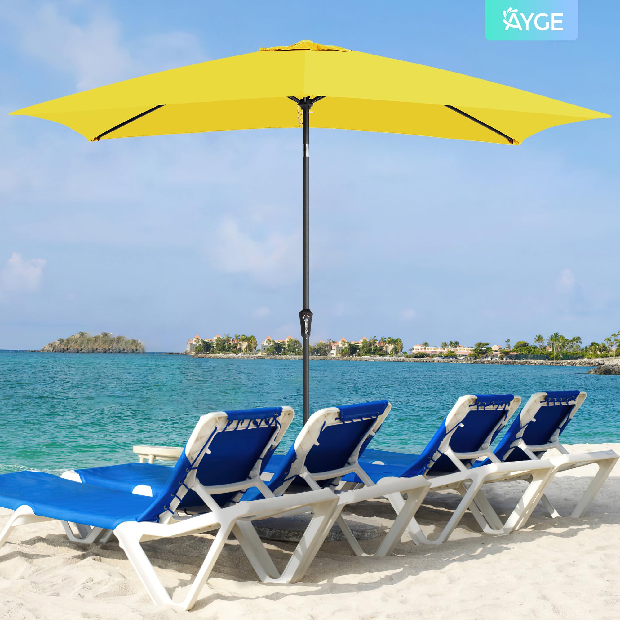 Ayge 6.5x10FT Rectangular Patio Umbrella Outdoor Table Umbrella w/Push Button Tilt & Crank Rectangle Market Umbrella UV Protection for Garden,Deck,Lawn,Yard & Pool,Beige