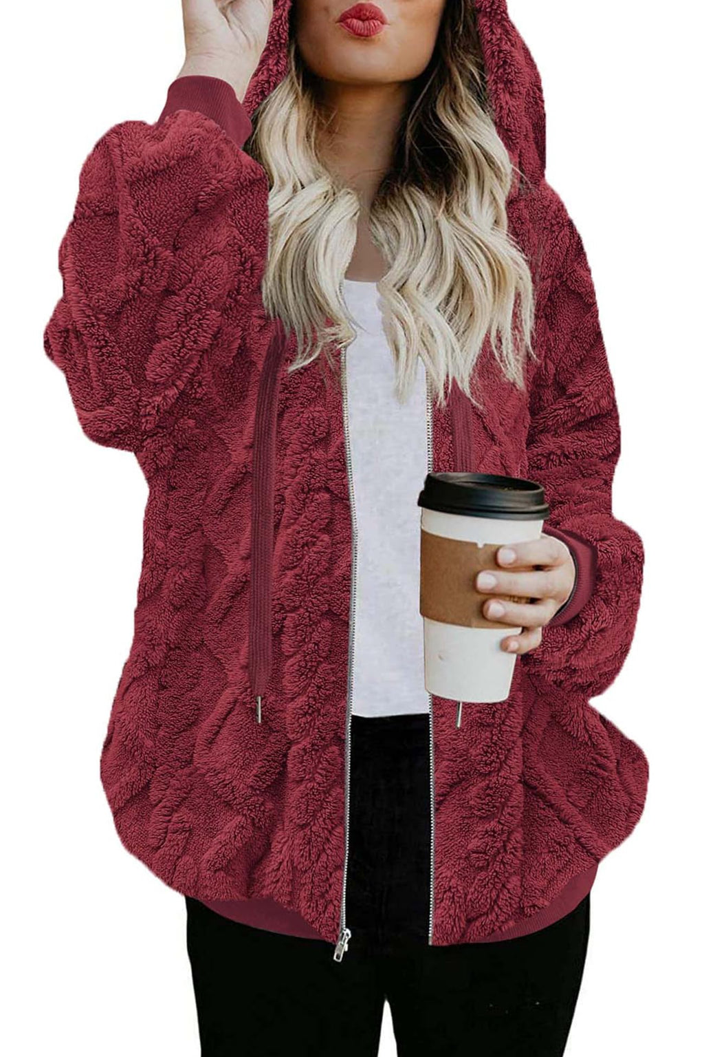 ReachMe Womens Oversized Sherpa Jacket Fuzzy Fleece Zip Up Hoodies with Pockets Warm Fall Outfits Winter Coats