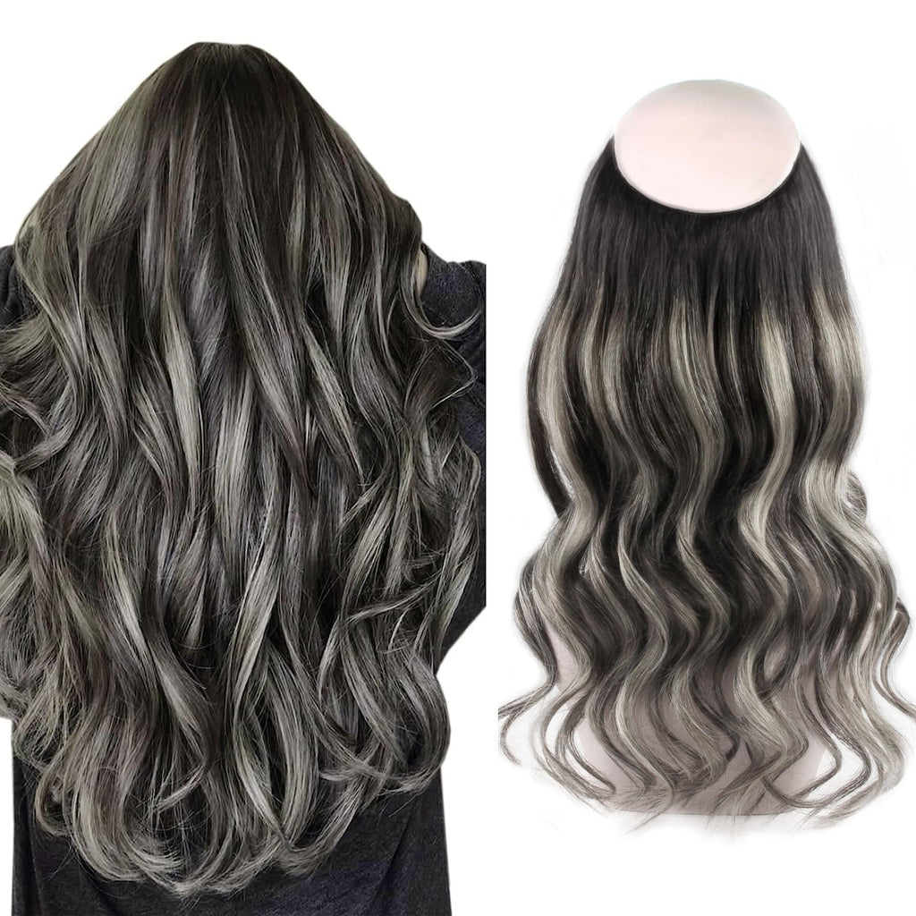 Sassina Invisible Wire Hair Extensions Real Human Hair with Transparent Wire Adjustable Size Secure Clips Natural Straight Secret Miracle Hairpiece, #1 Jet Black 12 Inch 70 Gram