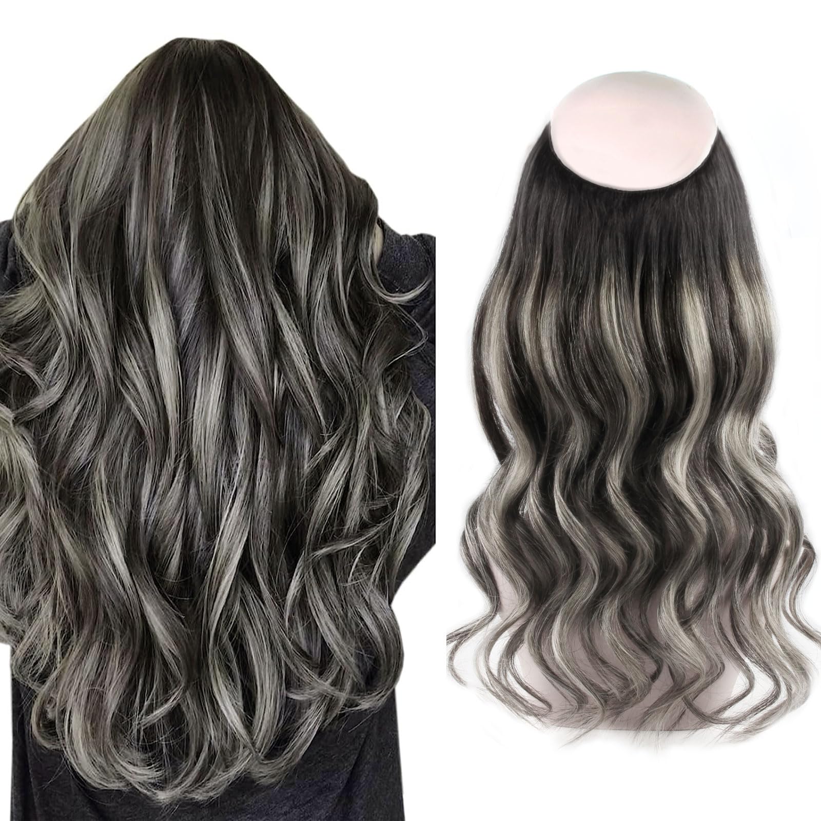 Sassina Invisible Wire Hair Extensions Real Human Hair with Transparent Wire Adjustable Size Secure Clips Natural Straight Secret Miracle Hairpiece, #1 Jet Black 12 Inch 70 Gram