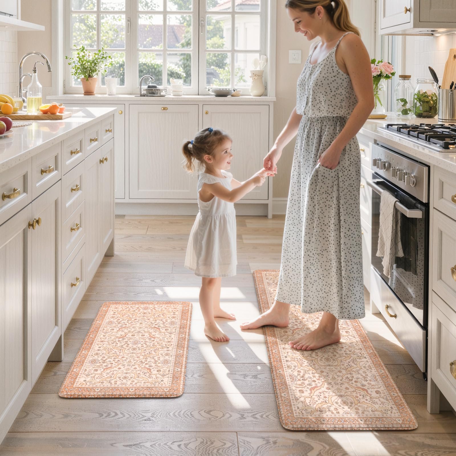 KIMODE Anti Fatigue Kitchen Mats 17"x47"+17"x29", Farmhouse Kitchen Rugs Sets of 2, Cushioned Non Skid Kitchen Mats for Floor, Comfort Kitchen Floor Mats for Sink Laundry Desk Black