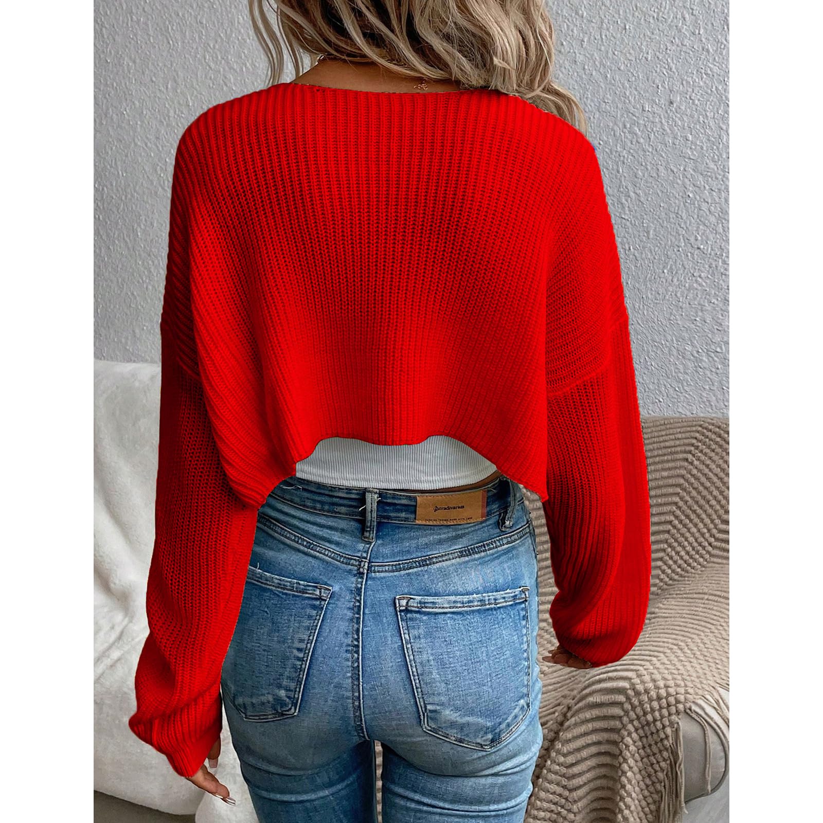 Women's Cardigan Shrugs Long Sleeve Knit Cropped Bolero Shrug Open Front Casual Cardigans for Dresses