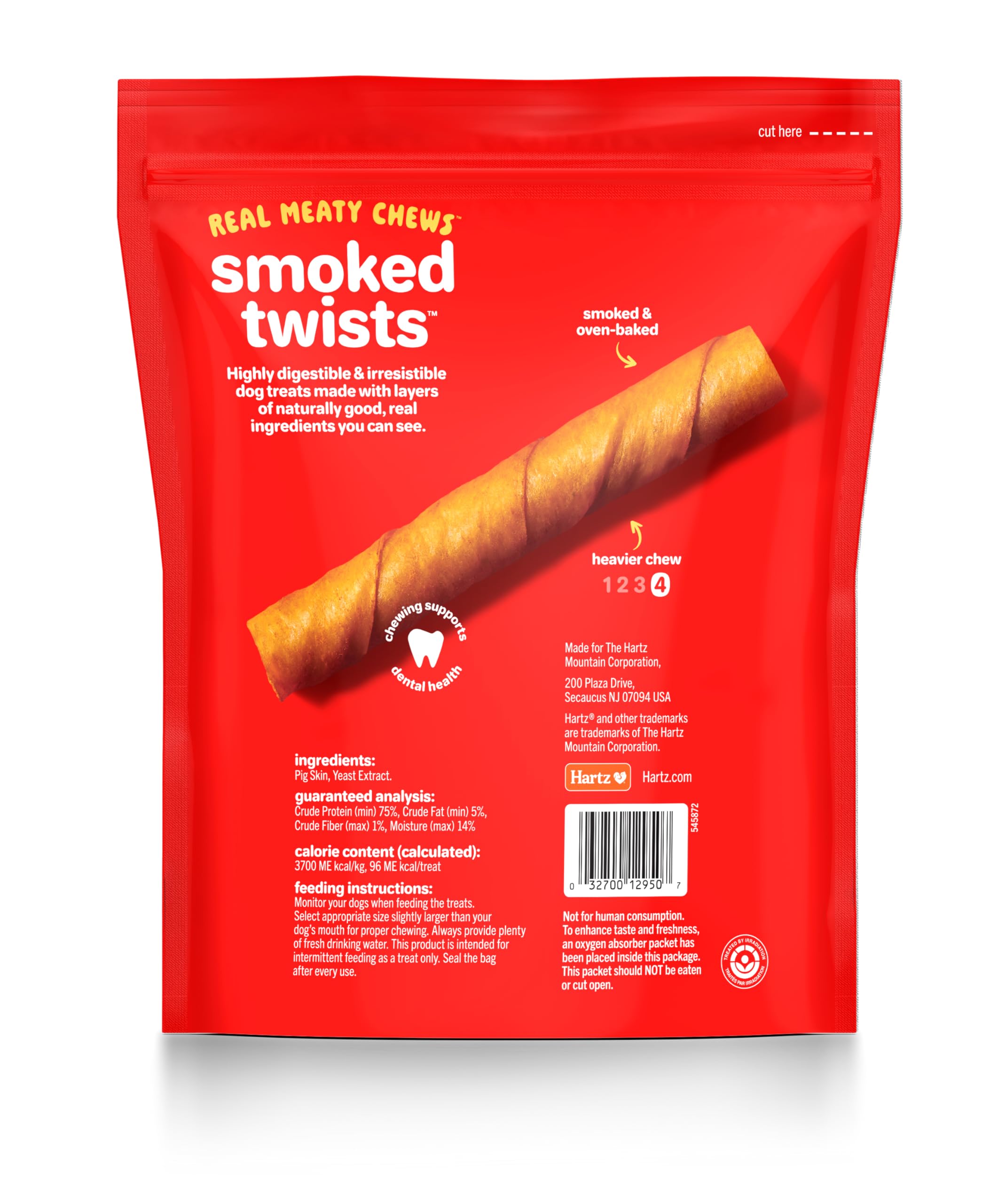 HARTZ Oinkies Natural Smoked Pig Skin Twist Dog Treat Chews - 10 Pack
