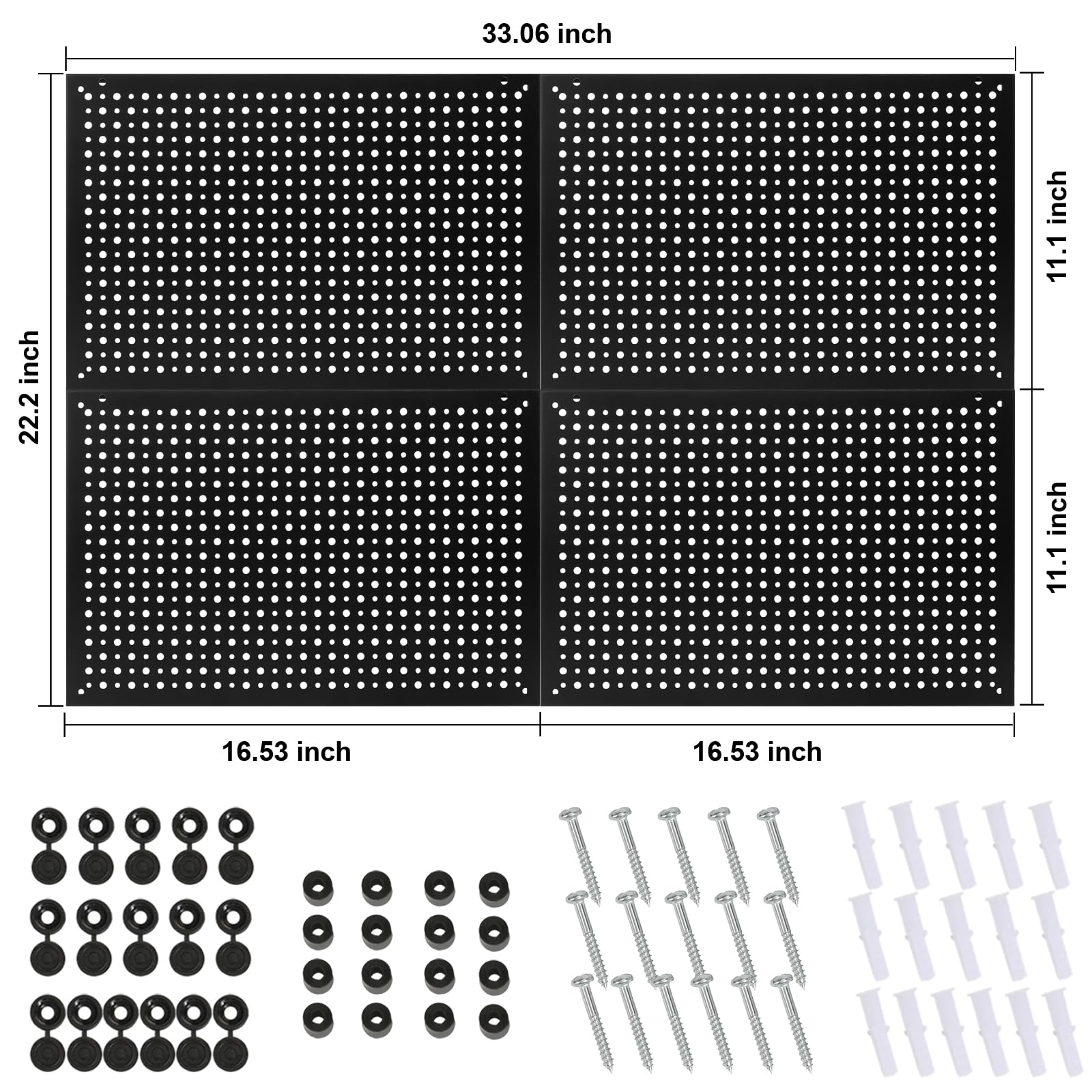 Peg Board,Steel Organization Panels, Ideal for Garage Tool Storage, Office Organization, Craft Room, Kitchen,Pack of 4 (Black, 4-12X12)