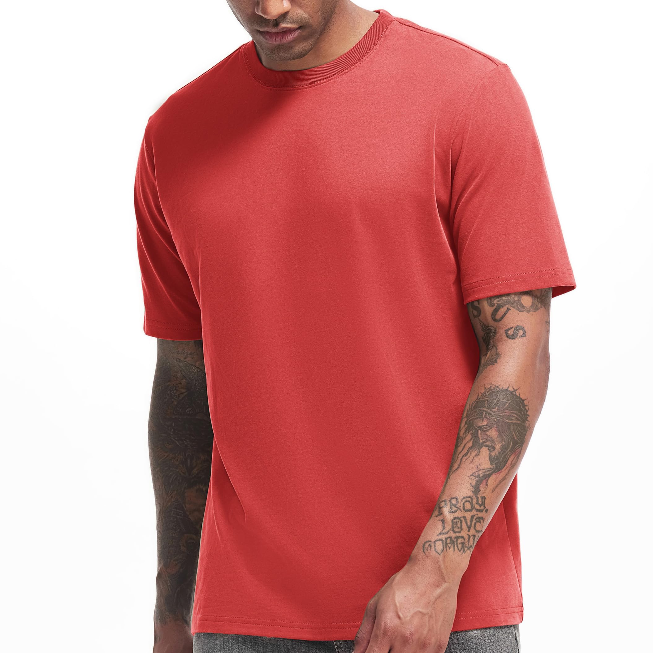 VEIISAR Men's Heavy Weight Crew Neck T-Shirt Mens Premium Cotton Tee - Pre Shrunk S-3XL