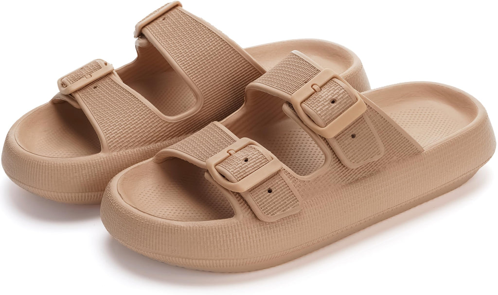 WHITIN Slides for Women Men Double Buckle Adjustable Thick Sole Pillow Slippers Bathroom Sandals
