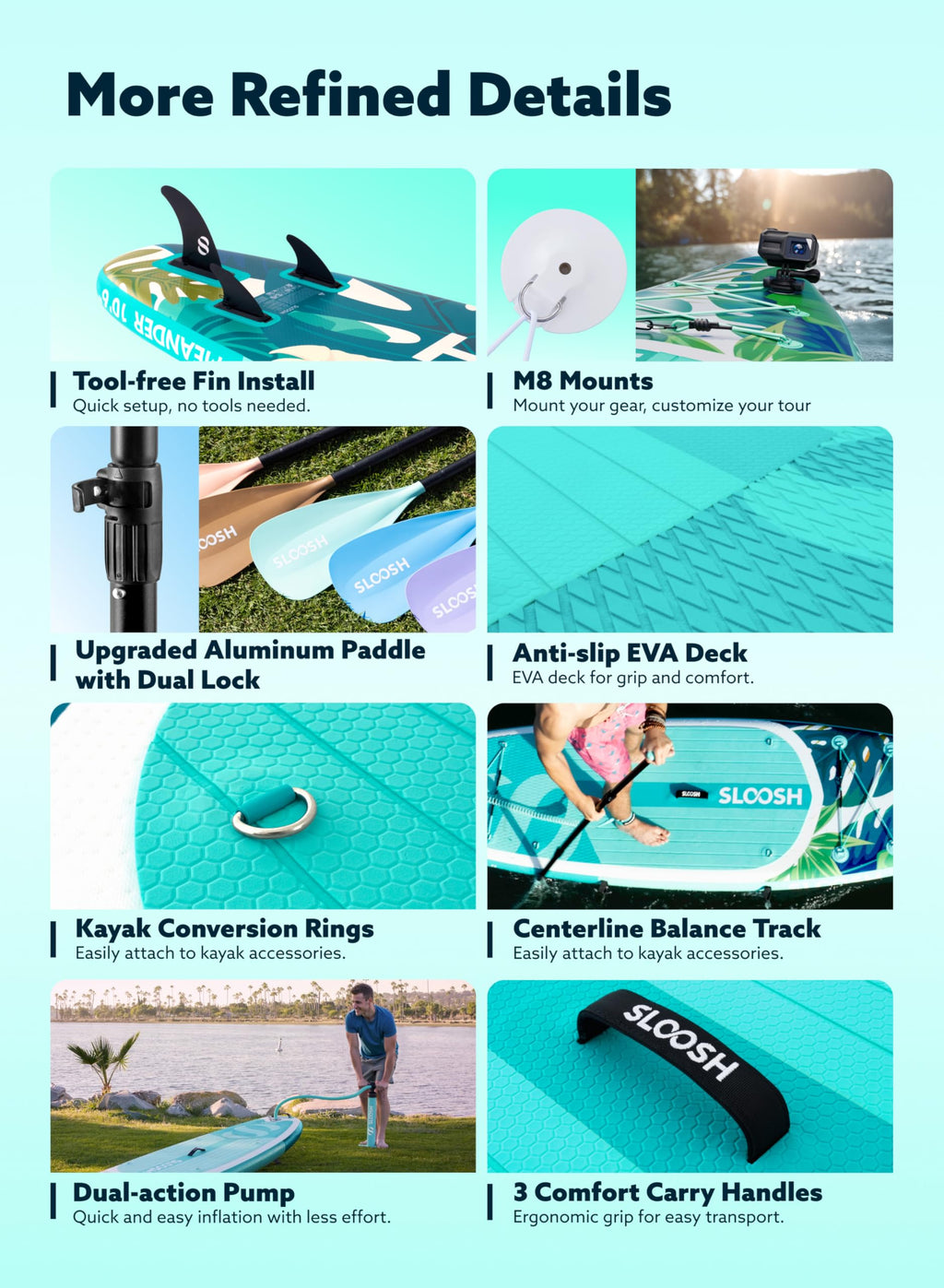 SLOOSH Inflatable Stand Up Paddle Board, 10'6" Inflatable Paddle Boards with Premium Accessories, Non-Slip EVA Deck, Ultra-Light Carry Bag Pump, Meander SUP for Youth & Adults