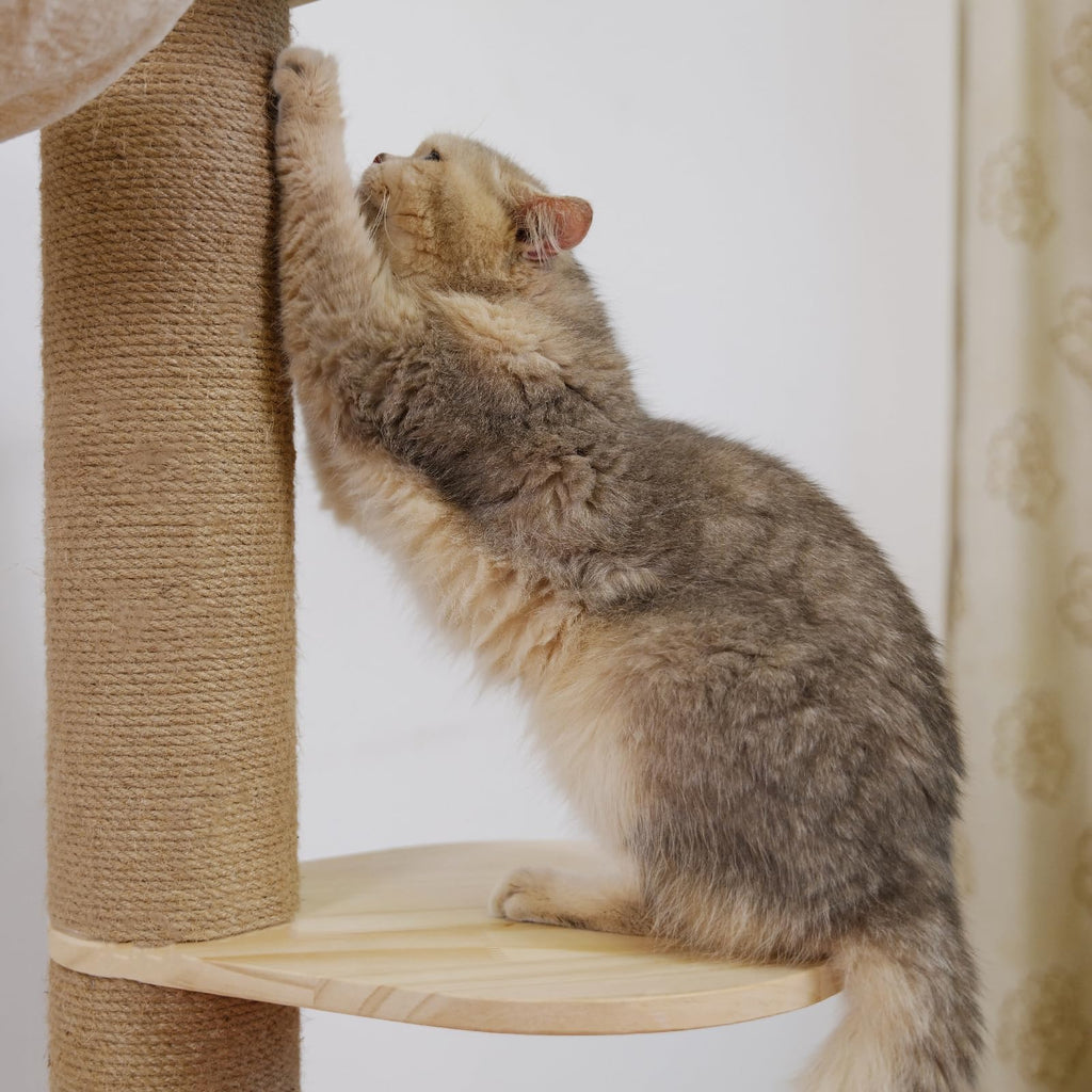 Floor-to-Ceiling Cat Tree with Natural Sisal Rope Scratching Post - Adjustable Height (55-119 Inches) - Modern Cat Activity Tree, Cat Scratcher Post