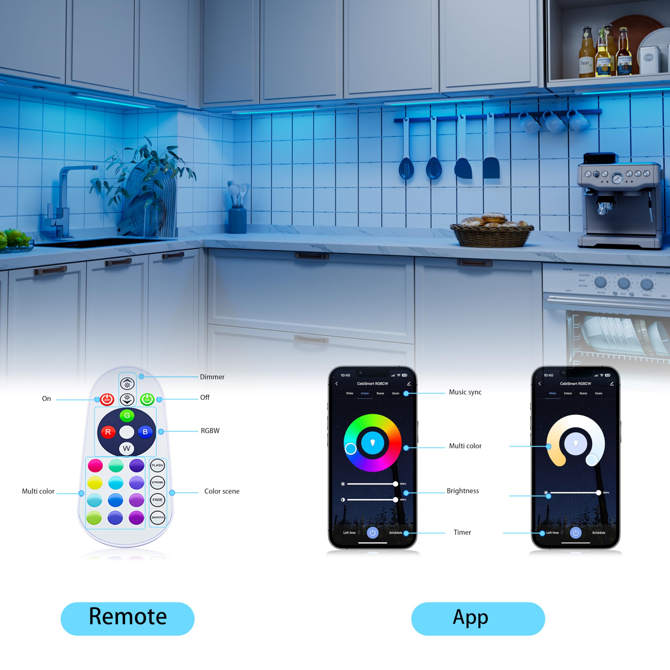 LED Light Bar,Plug-in, Dimmable, Adjustable White & RGB Color Changing, Alexa, Google Home Enabled Remote Counter Lights for Kitchen, Shelf, Cupboard, Desk, Monitor (1-Bar 12 Inch Kit)