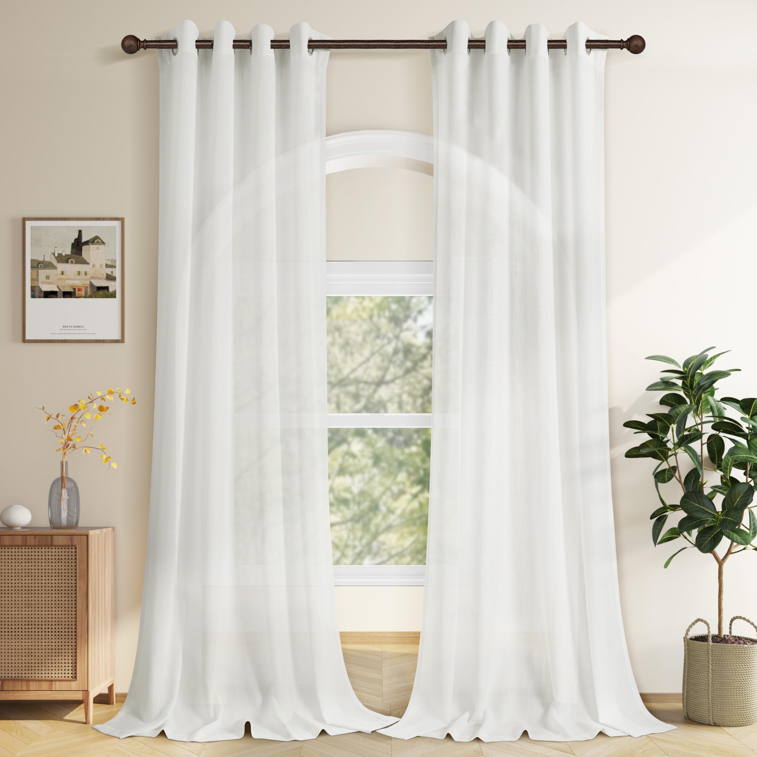 Aersas Black Bedroom Linen Curtains 63 Inch Length 2 Panel Privacy Energy Efficient Semi Sheer Black Linen Drapes for Living Room Modern Farmhouse Grommet Window Curtain for Nursery Office 52x63