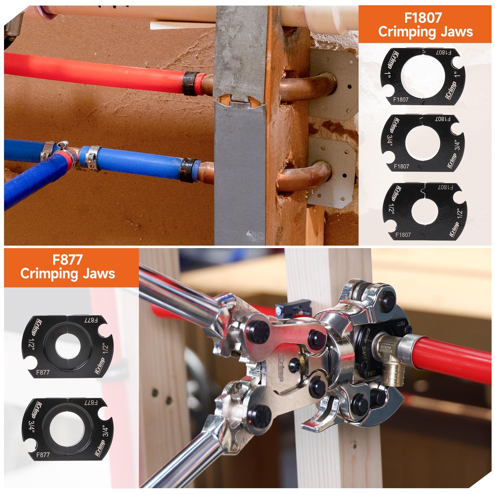iCrimp Copper Tube Press Tool 1/4"-7/8" for HVAC/R Refrigerant Lines, O-Ring Sealed Solderless Fitting Connection