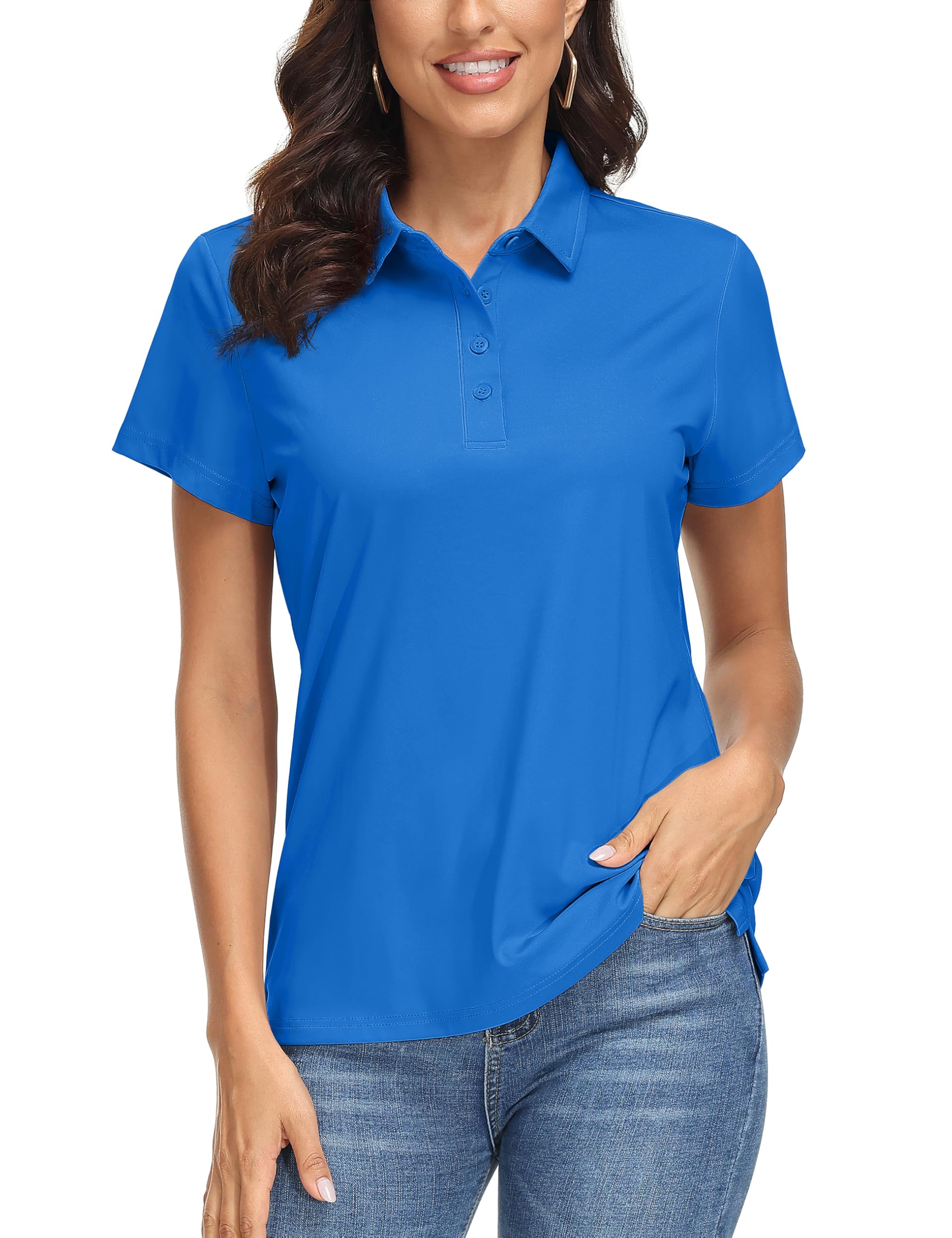 MAGCOMSEN Women's Polo Shirts UPF 50+ Short Sleeve Golf Shirt Quick Dry Sun Protection 4 Buttons Casual Work Collar Top