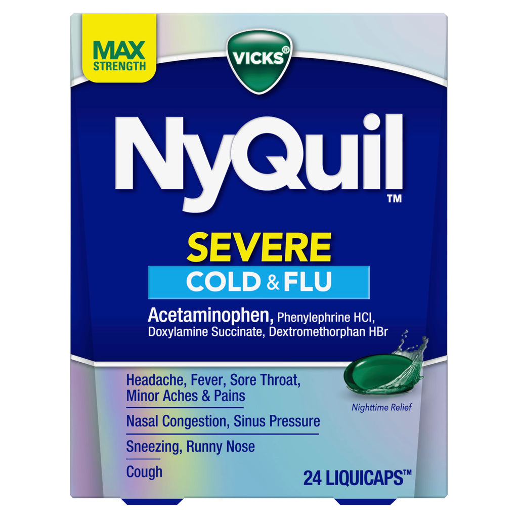 Vicks NyQuil Severe Cold, Flu, & Congestion Medicine, 24 Liquicaps, Maximum Strength, 24Count